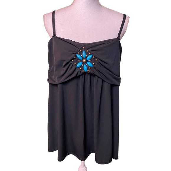 Lane Bryant Tops - Lane Bryant Women’s 18/20 Black Turquoise Beads Cami Top Converts To Strapless